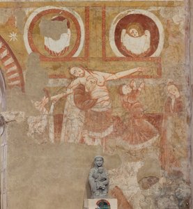 الكنيسة (Église Saint-Martin). الداخلية. اللوحات الجدارية (فريسكو). الجدار الغربي للصحن. التفاصيل. نزول الصليب. القرن الثاني عشر. بواسطة غير معروف