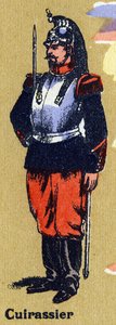 Cuirassier في زي الجندي. الأبجدية المصورة. تم لم شمل الصور في جارفيل نانسي ، بداية القرن العشرين. الأبعاد: ٤٠ × ٢٩ سم. الطباعة الحجرية على خلفية بيستر بواسطة غير معروف