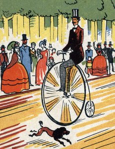 راكب دراجة يركب دراجة كبيرة، حوالي 1900-1920 (الطباعة الحجرية الملونة) بواسطة فنان غير معروف