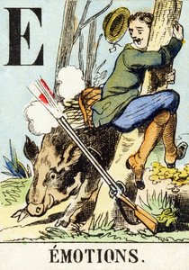E: العواطف - أبجدية الصيد ، حوالي 1890 (نقش). بواسطة غير معروف