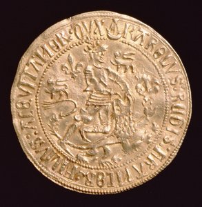 حصن دور شارل ملك فرنسا ، دوق آكيتاين (1433-77) (الوجه) يظهر الدوق يتصارع مع أسد ، شتروك في بوردو بواسطة غير معروف
