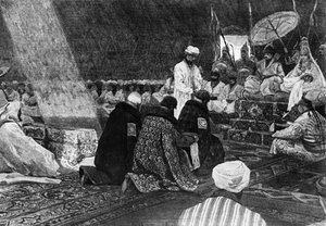 في تصوير أيام الحشد الذهبي للروس وهم يكرمون حكام التتار في القرن الرابع عشر ، من لوحة رسمها أ ، ف ، ماكسيموف. بواسطة غير معروف