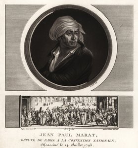 جان بول مارات ، نائب باريس في المؤتمر الوطني ، اغتيل عام 1793 بواسطة غير معروف