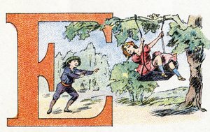 الحرف E: Scarpolette. الأبجدية الفوسفاتين فاليريس. نقش. الأبجدية Brevete SGDG بواسطة الصيدلي Pierre Emile Falieres. الرسوم التوضيحية في الطباعة الحجرية الملونة ، أواخر القرن التاسع عشر. 16 صفحة. خافت: 103x154 ملم بواسطة غير معروف