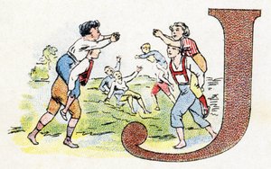 حرف J: لعبة. الأبجدية الفوسفاتين فاليريس. نقش. الأبجدية Brevete SGDG بواسطة الصيدلي Pierre Emile Falieres. الرسوم التوضيحية في الطباعة الحجرية الملونة ، أواخر القرن التاسع عشر. 16 صفحة. خافت: 103x154 ملم بواسطة غير معروف