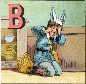 الحروف B مثل غطاء الحمار. نقش في "Alphabet des petits ecoliers". تصوير إبينال ، حوالي عام 1885. مجموعة بريفيه بواسطة غير معروف