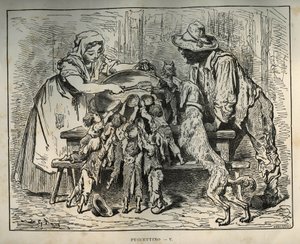 ليتل بوليه وإخوته الجياع. نقش لغوستاف دوري (1832-1883) من "" Les contes "لتشارلز بيرولت (1628-1703) بواسطة غير معروف