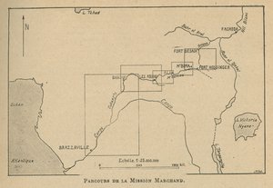 خريطة توضح مسار بعثة مارشان في عام 1898 (ليثو) بواسطة غير معروف