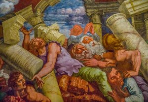 اللوحة الجدارية الأكثر شهرة في Mannerism: يخترع وهم جوليو رومانو قبة ويذوب هندسة الغرفة في سقوط العمالقة ، Hall of the Giants بواسطة فنان غير معروف
