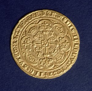 نوبل من إدوارد الثالث (1312-77) عكس يظهر نمطًا متقاطعًا ، كاليه بالنعناع ، قدم 1344 (ذهبي) (للوجه ، انظر: 110161) بواسطة غير معروف