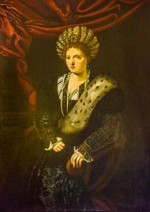 لوحة زيتية لإيزابيلا ديستي ، نسخ تيزيانو فيسيليو ، كاليفورنيا. 1630 ، Palazzo Ducale ، القصر الملكي ، قلعة سان جورجيو ، مانتوا ، لومباردي ، إيطاليا ، أوروبا (الصورة) بواسطة فنان غير معروف