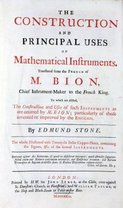 صفحة العنوان لكتاب نيكولاس بيون (1652-1933) عن الأدوات الرياضية ، الترجمة الإنجليزية ، مع إضافة "تحسينات اللغة الإنجليزية" ، نُشر في لندن عام 1723 بواسطة غير معروف