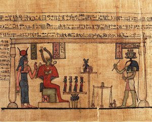 بردية من كتاب تنفس أوصيرور الأول ، تحوت يزن روح أوسرور قبل إيزيس وأوزوريس