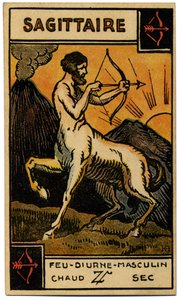 خوارق. علم التنجيم. القوس (آرتشر). بطاقة فلكية من: Le Tarot Astrologique (Astrological Tarot) لجورج ماتشيري ، فرنسا بواسطة فنان غير معروف