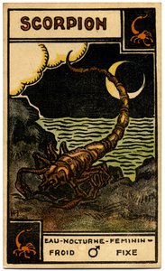 خوارق. علم التنجيم. العقرب (العقرب). بطاقة فلكية من: Le Tarot Astrologique (Astrological Tarot) لجورج ماتشيري ، فرنسا بواسطة فنان غير معروف