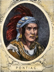 بورتريه لبونتياك (أو أوبواندياج، حوالي 1714-1769)، زعيم قبيلة الهنود الحمر لهنود أوتاوا في ديترويت (أمة أوتاوا). نقش ملون من القرن التاسع عشر. بواسطة فنان غير معروف