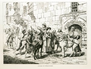 رسم ساخر يصور السياح الغربيين محاطين بالحمير وسائقيها - رسم من أطلس مصر بواسطة غير معروف