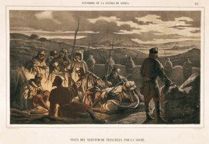 إسبانيا. حرب إفريقيا (1859-1860). خدمة التريش في الليل (نقش) بواسطة فنان غير معروف