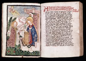 البشارة ، رسم إيضاحي من كتاب الصلوات بواسطة غير معروف