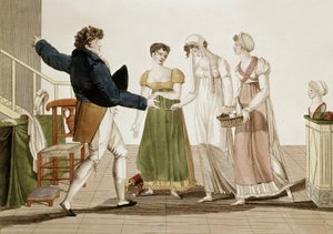 مصمم الأزياء في وقت الإمبراطورية الأولى في فرنسا (1804-1815)، نقش بواسطة فنان غير معروف
