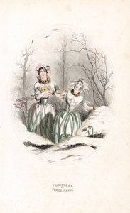 الرسوم التي تخترق الثلج والبرايمفير في منظر طبيعي ثلجي - أو فورت لشارلز جيوفروي (1819-1882)، استنادًا إلى رسم توضيحي لجان إيجناس إيزيدور جيرارد ديت جيه جيه جرانفيل (1803-1847)، لكتاب "ليه فلور أنيمي بواسطة فنان غير معروف