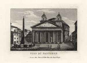 منظر للبانثيون مع نافورة ، و Fontana del Pantheon ، ومسلة Macuteo في ساحة Piazza della Rotonda ، روما بواسطة غير معروف