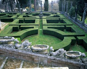منظر للحدائق العلوية أمام الكازينو أو "Palazzina" ، صممه Giacomo del Duca (حوالي 1520-1604) حوالي 1584-6 (صورة) بواسطة غير معروف