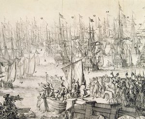 وليام أورانج يبحر إلى إنجلترا في نوفمبر 1688 (نقش) بواسطة فنان غير معروف