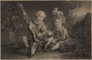 أطفال صغار يلعبون، باريس، حوالي 1775 (نقش) بواسطة فنان غير معروف