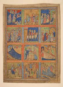 F. 1: سلسلة من 24 منمنمة من حياة المسيح ؛ سبع قصاصات من المخطوطات المضيئة. من القرن الثاني عشر إلى القرن الخامس عشر سبع قصاصات من المخطوطات المزخرفة. من القرن الثاني عشر إلى القرن الخامس عشر بواسطة فنان غير معروف