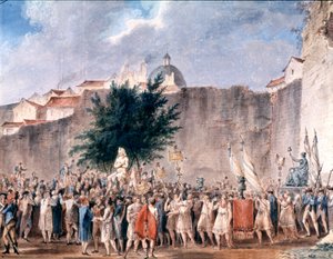 حفلة بين أنقاض الباستيل، باريس، حوالي 1793 (لوحة مائية) بواسطة فنان غير معروف