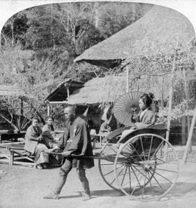 رحلة صباحية في عربة جينكيشا ، سوجيتا ، اليابان ، 1896. بواسطة أندروود أند أندروود