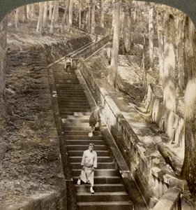 درج حجري قديم فوق التل إلى قبر شوغون إياسو ، نيكو ، اليابان ، 1904. بواسطة أندروود أند أندروود