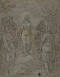 المسيح والرسل (الصفحة اليمنى) ؛ رسم تخطيطي لمشهد الميلاد (ظهر) بواسطة غير معروف