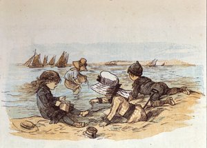 مجموعة من الأطفال يلعبون بالمياه على الرمل. 1881 بواسطة فنان غير معروف