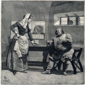 مشهد من "فالستاف" من اسم أوبرا جوزيبي فيردي تم إنشاؤه عام 1893. نقش في "Le Parisien" بواسطة فنان غير معروف