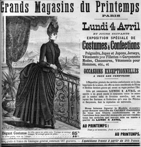 إعلان لمتاجر برنتيمبس في باريس ، في لوموند إلوستري 1887. بواسطة فنان غير معروف