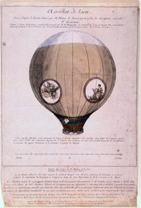 تم بناء Aerostat de Lyon من نموذج للأخوين Montgolfiere (جوزيف وإتيان) ، حوالي عام 1783. نقش من القرن التاسع عشر. باريس ، BN بواسطة فنان غير معروف