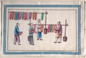 ألبوم يحتوي على اثنتي عشرة لوحة لأشخاص يصنعون الحرير بواسطة فنان غير معروف