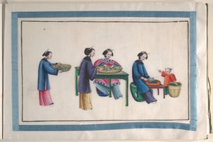 ألبوم يحتوي على اثنتي عشرة لوحة لأشخاص يصنعون الحرير بواسطة فنان غير معروف