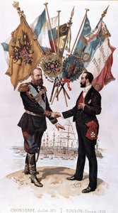 الكسندر الثالث عند توقيع اتفاقية التجارة الفرنسية الروسية (كرونشتاد 1891 - تولون 1893) ، مجموعة بيانكيتي بواسطة فنان غير معروف