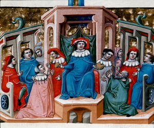 رمز القانون المصغر مأخوذ من قانون جستنيان (Codex Justinianus) ، وهو مجموعة من القوانين والمؤسسات المنشورة في عهد الإمبراطور الروماني جستنيان الأول من بيزنطة (483-565) بواسطة فنان غير معروف