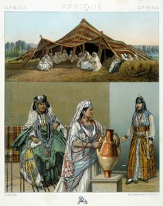 خيمة عربية ، أزياء نسائية جزائرية - في "Le costume historyique" بقلم Racinet بواسطة فنان غير معروف