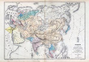 آسيا في وقت أقصى حد للهيمنة المغولية تحت حكم قبلاي (قوبلاي خان) (1260-1294) - خريطة أعدها إم جيه إتش شنيتزلر ، الأطلس التاريخي والرائع 1857 بواسطة فنان غير معروف