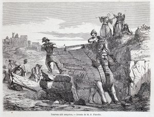 ثور مجنح آشوري في موقع نينوى - في الشوط الأول "" Tour du monde ". 1863. بواسطة فنان غير معروف