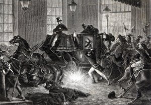 هجوم فيليس أورسيني على نابليون الثالث في 1858/01/01 - في "L'Histoire de France" بقلم هنري مارتن بواسطة فنان غير معروف
