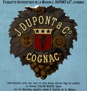 تسمية أصلية من J. Dupont & C، Cognac. طبعة عام 1882 بواسطة فنان غير معروف