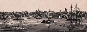 بالتيمور ، الولايات المتحدة: منظر عام. في "العالم يوضح 168 منظرًا" غير مؤرخ (نهاية القرن التاسع عشر) بواسطة فنان غير معروف