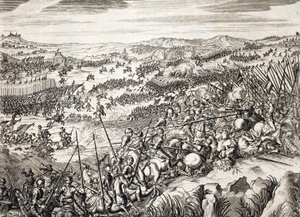 معركة جمبلوكس (1578) (معركة جمبلو) الجيش الإسباني ضد جيش 16 من المقاطعات السبعة عشر في هولندا - نقش في "Histoire De La Guerre Des Paisles-Bas" للفاميانو سترادا (1572-1649) بواسطة فنان غير معروف
