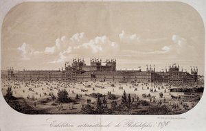يحتفل المبنى بالذكرى المئوية لتأسيس الولايات المتحدة (1776-1876) في المعرض الدولي لفيلادلفيا بواسطة فنان غير معروف
